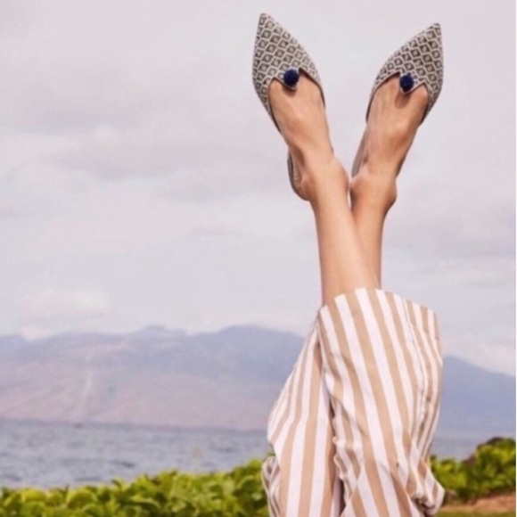 J. Crew Shoes - J Crew Ikat Pointed Toe Pom Pom Mules Size 8.5